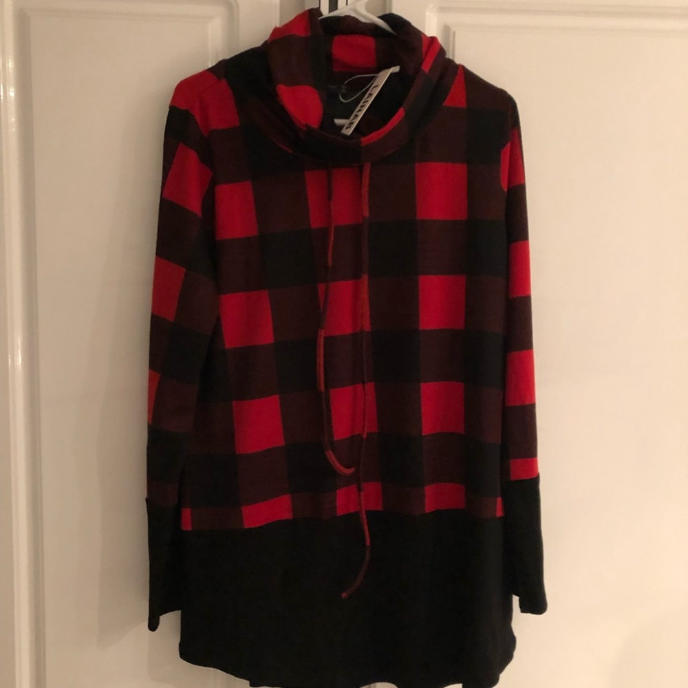 Plaid cowl next sweater